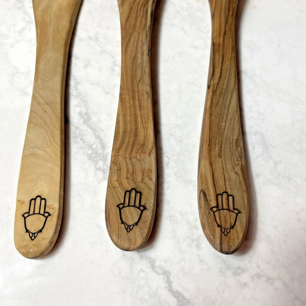 Mediterranean Olive Wood 3-Piece Handmade Cooking & Serving Utensils